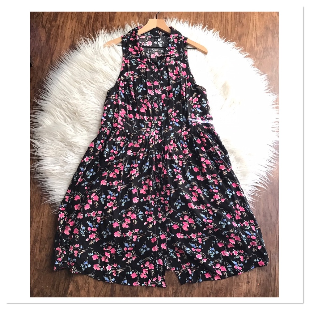 Torrid Button Challis Dress Sleeveless Button Front Floral Black Pink Size 1X - Picture 5 of 11
